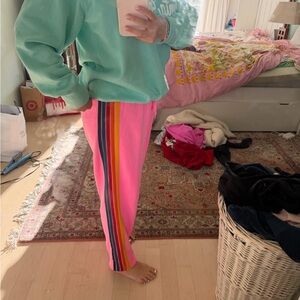 Aviator Nation Pink Pants with Rainbow Stripes